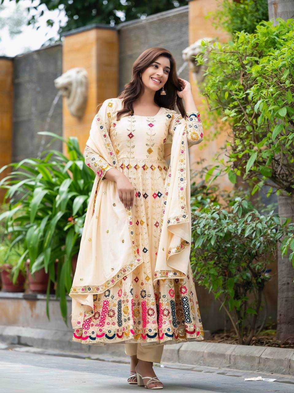Chinon Silk Alia Cut Anarkali Suits - MYLUXURY LANE ENTERPRISE